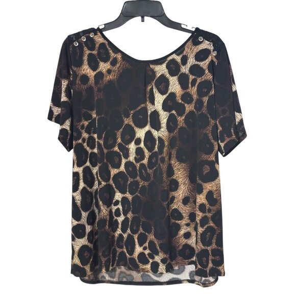 Liz McCoy Women’s 2X Leopard Print Lace Shoulder Top - Picture 1 of 6